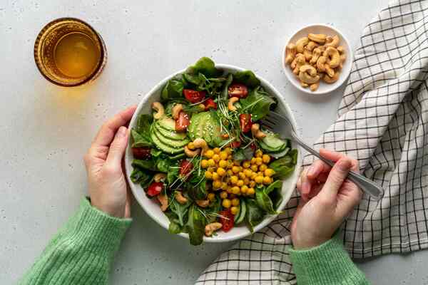 Fresh balanced meal with vegetables and natural ingredients on a table